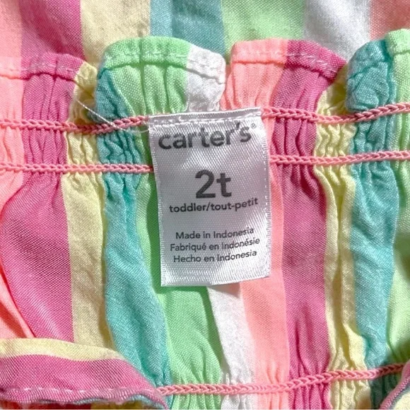 👚2/$10👗3/$12 Carter’s Pastel Rainbow Stripe Tank Top 2T & Ruffle Shorts 24M - Picture 6 of 7